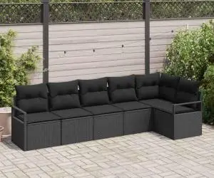 Set de Canapea de Grădină vidaXL 6 Piese cu Pernuțe Negru Ratan Poli