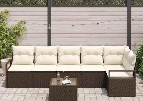 Set de canapea de grădină 6 piese cu perne gri din ratan polimeric - 3/5