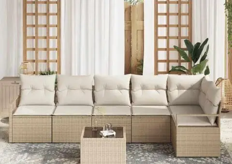 Set canapea grădină 7 piese cu perne din ratan PE maro - 3/5