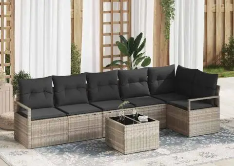 Set de Canapea cu 7 Piese cu Perne Gri Poliratan - 1/5