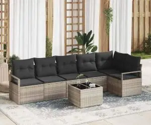Set de Canapea vidaXL cu 7 Piese cu Perne Gri Poliratan