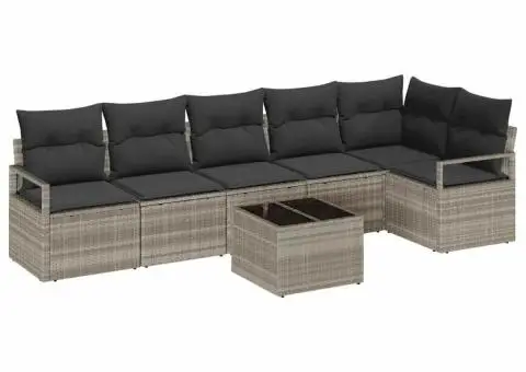 Set de Canapea cu 7 Piese cu Perne Gri Poliratan - 2/5