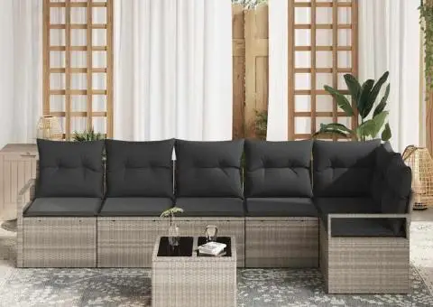 Set de Canapea cu 7 Piese cu Perne Gri Poliratan - 3/5