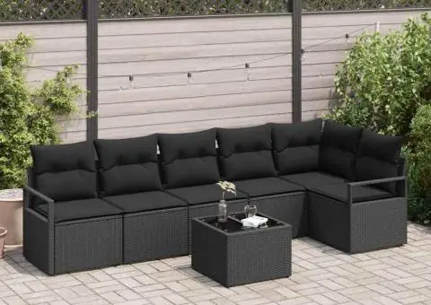 Set de canapea de grădină 7 piese cu perne bej din ratan poli - 1/5