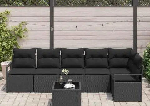 Set de canapea de grădină 7 piese cu perne bej din ratan poli - 3/5