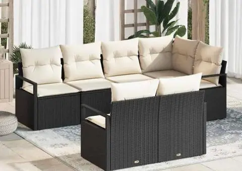 Set canapea grădină cu perne negre din ratan sintetic - 1/5