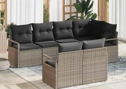 Set canapea grădină cu 7 piese cu perne gri din ratan poli - 1/5
