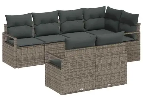 Set canapea grădină cu 7 piese cu perne gri din ratan poli - 2/5