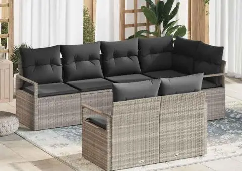 Set de canapele de grădină cu 7 piese cu perne gri deschis din ratan poli - 1/5