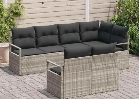 Set de canapele de grădină cu 7 piese cu perne gri deschis din ratan poli - 3/5