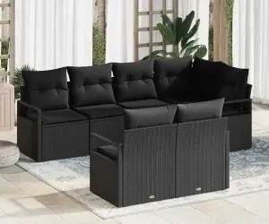 Set Canapea Grădină vidaXL cu Perne Negru Ratan Polimer