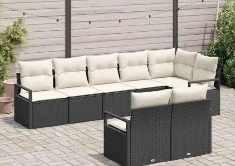 Set Canapea pentru Grădină cu 8 Piese și Perne în Negru Poliratan - 3/5