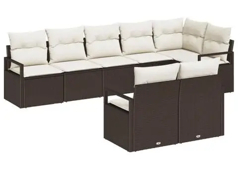 Set de canapea pentru grădină 8 piese cu perne Maro Ratan Poliester - 2/5