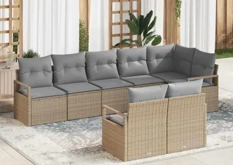 Set canapea 8 piese cu perne gri din poliratan - 1/5