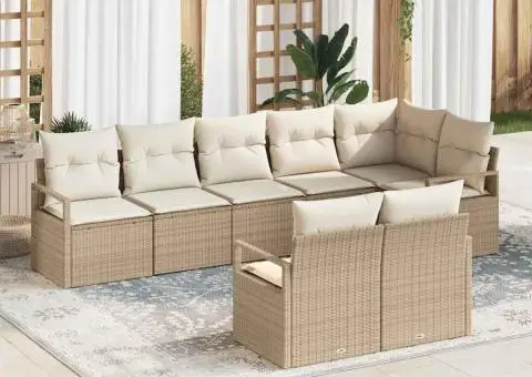 Set canapea grădină 8 piese cu perne bej din ratan poli - 1/5