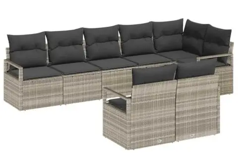 Set de canapea de grădină cu 8 piese cu perne gri deschis din ratan poli - 2/5