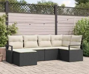 Set de canapea de grădină vidaXL cu perne, 6 piese, Negru, Ratan polimeric