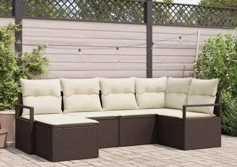 Set de canapea de grădină cu 6 piese și perne, ratan poly maro - 1/5