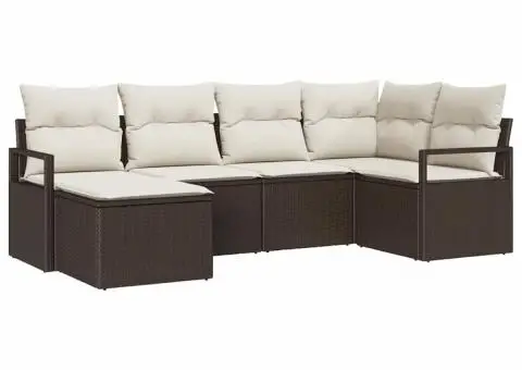 Set de canapea de grădină cu 6 piese și perne, ratan poly maro - 2/5