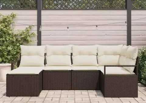 Set de canapea de grădină cu 6 piese și perne, ratan poly maro - 3/5