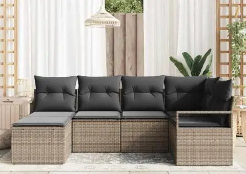 Set de canapea pentru grădină cu perne gri ratan poli - 3/5