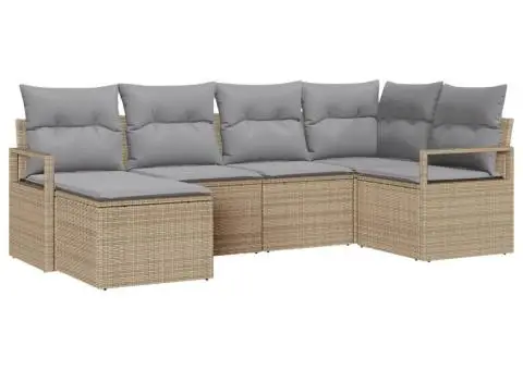 Set de canapea de grădină cu 6 piese și perne Bej Ratan Poli - 2/5