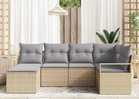 Set de canapea de grădină cu 6 piese și perne Bej Ratan Poli - 3/5