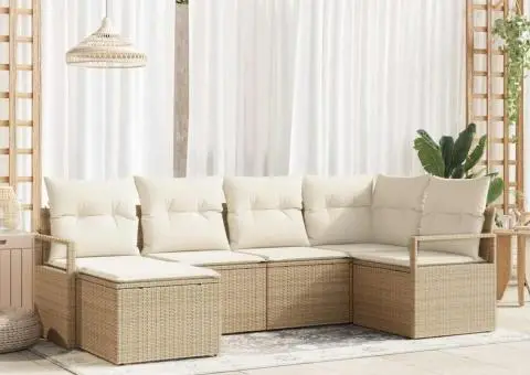 Set de canapea de grădină de 6 piese cu perne bej și ratan poli - 1/5