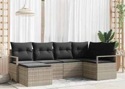 Set de canapea de grădină 6 piese cu perne gri deschis din ratan poli - 1/5