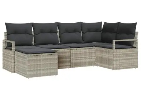 Set de canapea de grădină 6 piese cu perne gri deschis din ratan poli - 2/5