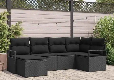 Set canapea de grădină cu perne negre din ratan poli - 1/5