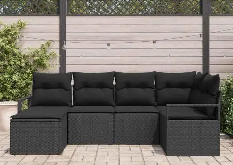 Set canapea de grădină cu perne negre din ratan poli - 3/5