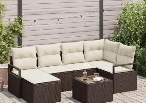 Set canapea grădină de 6 piese cu perne gri din poliratan - 1/5