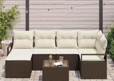 Set canapea grădină de 6 piese cu perne gri din poliratan - 3/5