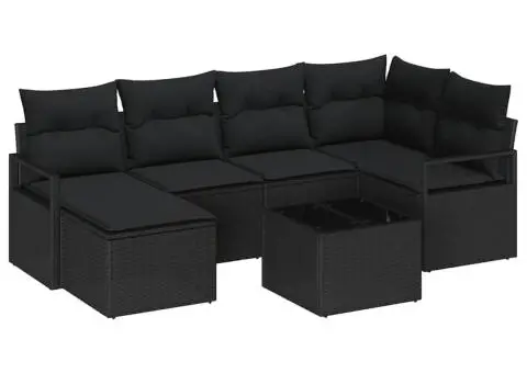 Set Canapea Grădină 7 Piese cu Perne Bej Ratan Polimeric - 2/5