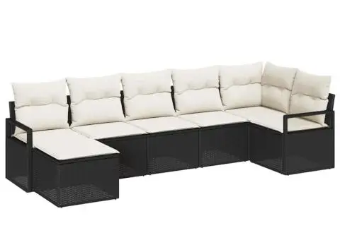 Set canapea grădină pernuțe, 7 piese, ratan poliester negru - 2/5