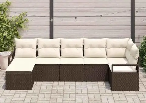 Set de canapea pentru grădină cu 7 piese maro din poli ratan - 1/5