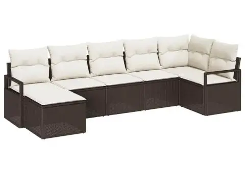 Set de canapea pentru grădină cu 7 piese maro din poli ratan - 2/5