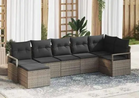 Set de canapele de grădină cu 7 piese și perne Gri Ratan Poli - 1/5