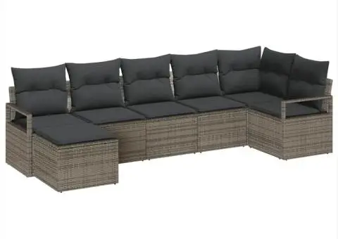 Set de canapele de grădină cu 7 piese și perne Gri Ratan Poli - 2/5