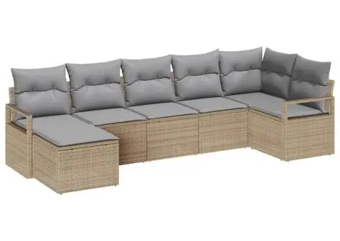 Set de canapele de grădină cu 7 piese și perne Bej Ratan Poliester - 2/5