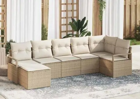 Set de canapea de 7 piese pentru grădină cu perne Bej Ratan Poliester - 3/5