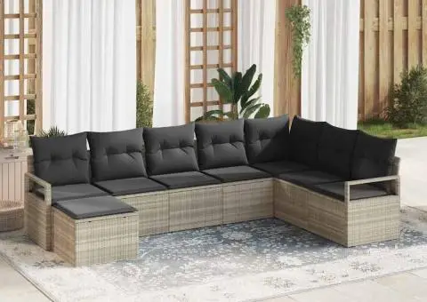 Set canapea grădină cu perne gri deschis din poliratan - 1/5