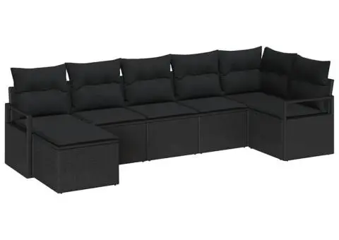 Set canapea de grădină cu perne Negru Ratan Polimeric - 2/5