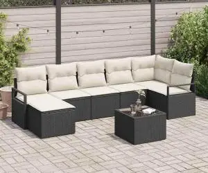 Set de canapele de grădină cu 7 piese din ratan sintetic maron