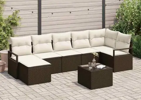 Set de Canapea cu 7 Piese pentru Grădină cu Perne Ratan Poli Gri - 1/5