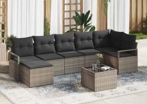 Set de Canapea de Grădină cu 7 Piese și Perne Ratan Poliester Negru - 1/5