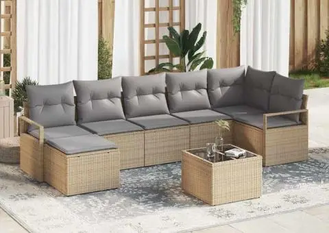 Set canapea de grădină 8 piese cu perne Black Poly Rattan - 1/5