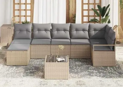 Set canapea de grădină 8 piese cu perne Black Poly Rattan - 3/5