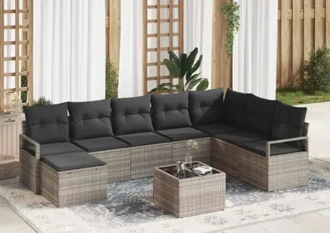 Set de Canapea Grădină cu Perne Gri Ratan Poliester - 1/5